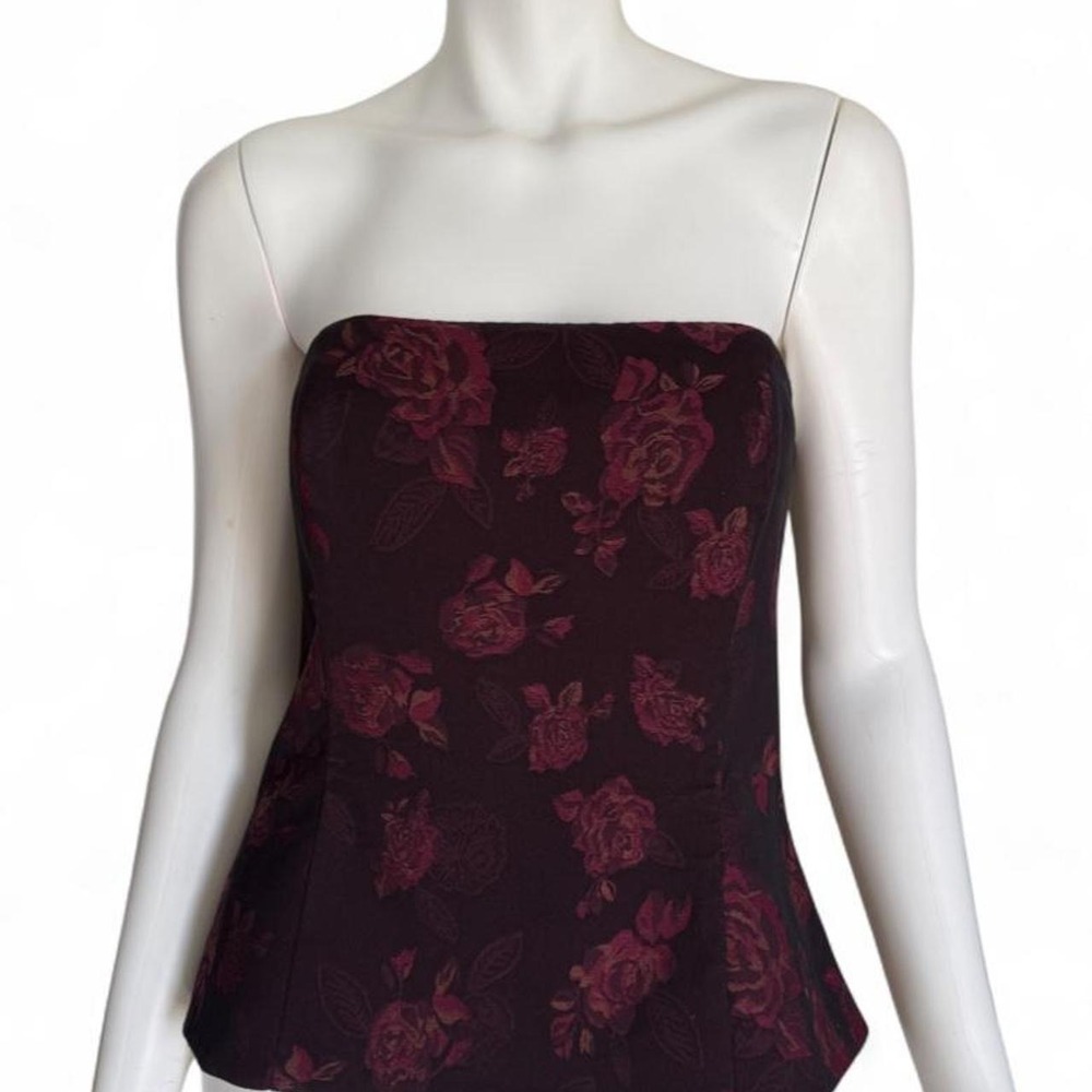 White House Market Floral Jacquard Strapless Corset Top Burgundy